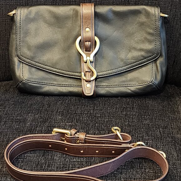 Cole Haan Handbags - Cole Haan Soft Black Leather with Brown Trim Leather Crossbody Bag
